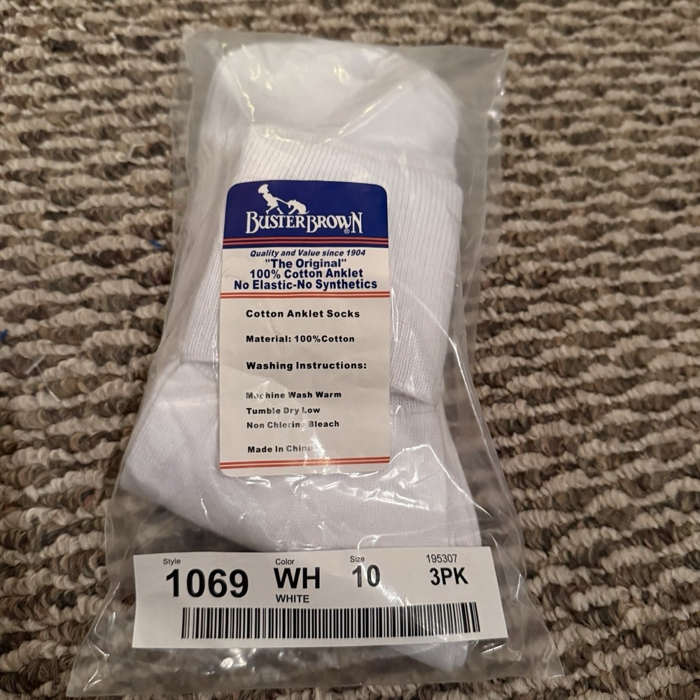 BUSTER BROWN‎ "The Original" Women's 100% Cotton Anklet-Size 10 White 3 Pairs
